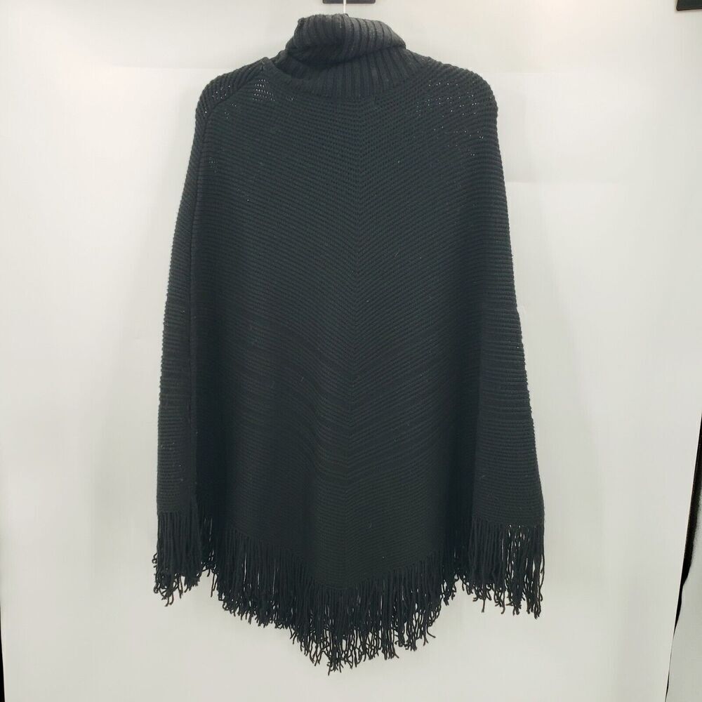 Banana Republic Black Turtleneck Sweater Shawl Womens Medium Large Wool Ribbed - Picture 9 of 10
